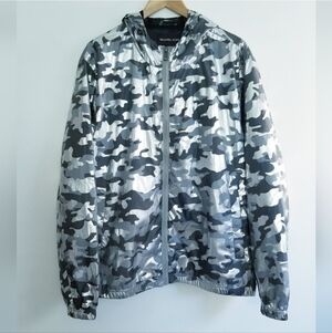 MICHAEL KORS Camo Hoodie Windbreaker Jacket in Silver and Black Rare Design